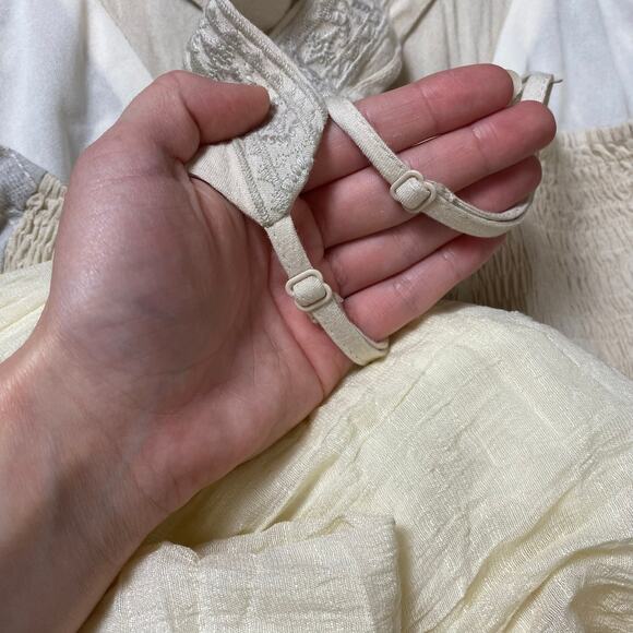Flying Tomato Cream Embroidered Empire Maxi Dress Size XS Boho Hippie Crinkle - Picture 7 of 8